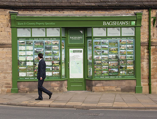 Bagshaws estate agent, high street shop front