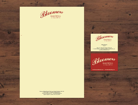 Bloomers of bakewell, bakewell tart, pudding derbyshire, original recipe, branding, stationery