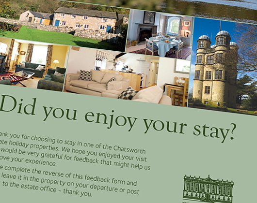 chatsworth house, derbyshire, visitor, guest, comment cards, feedback, review, print design bakewell