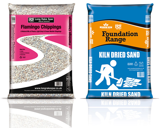 stone, pebble, decorative aggregate packaging for derbyshire based long rake spar