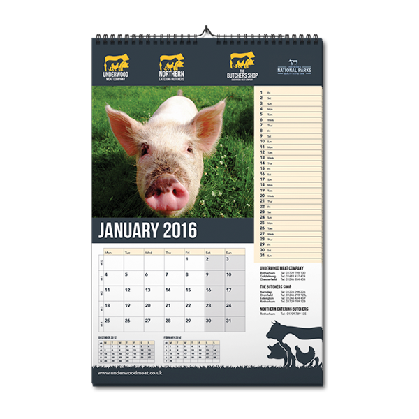 underwood meat company, butchers, calendar, print, design for print, graphic design